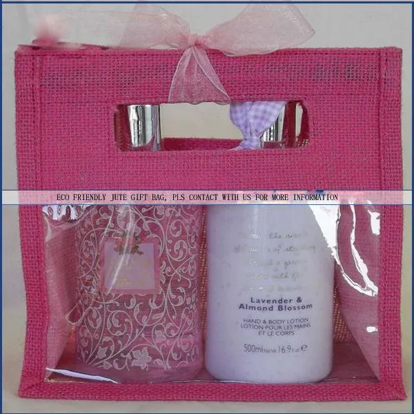 Material de cânhamo juta impermeável saco e saco de compras uso juta sacos de presente com fita de seda